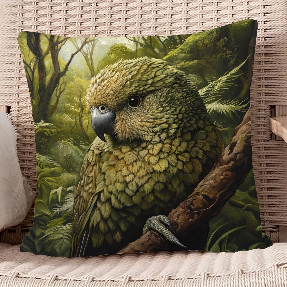 TEMU 1pc The Kakapo Double-sided Pillow Cover 18x18 Inches - Soft, Machine Washable, With Zipper Closure, Suitable For Living Room And Bedroom Decor
