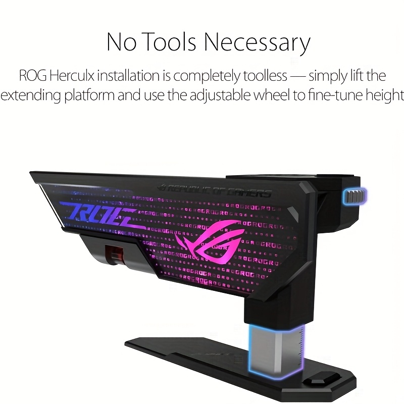 ASUS ROG XH01 Hercules Graphics Card Mount - USB-Powered, Tool-Free Adjustable Height, Magnetic Suction Level Indicator, Black, Compatible with TRITZ Gaming Monitors, Gaming Monitor Mount | Sleek Black Design | Magnetic Suction Mount, Monitor Mounts for Gaming, Asus, Egpu, Graphic Card For Pc, Gpu Graphic Card, Pc Accessories, Gpu Holder, Pc Part, Graphic Card Holder, Vertical Gpu Mount, Mini Pc, Pcie, Argb