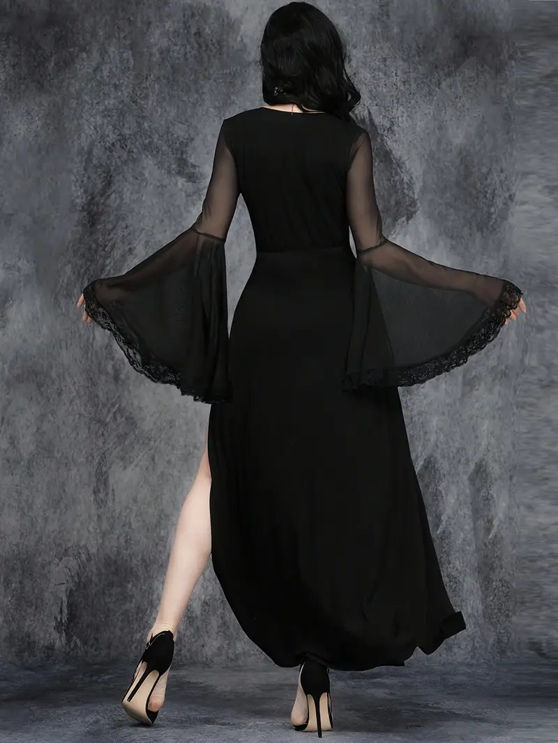 a womens gothic v neck high slit lace trimmed party - Temu a womens gothic v neck high slit lace trimmed party - Temu