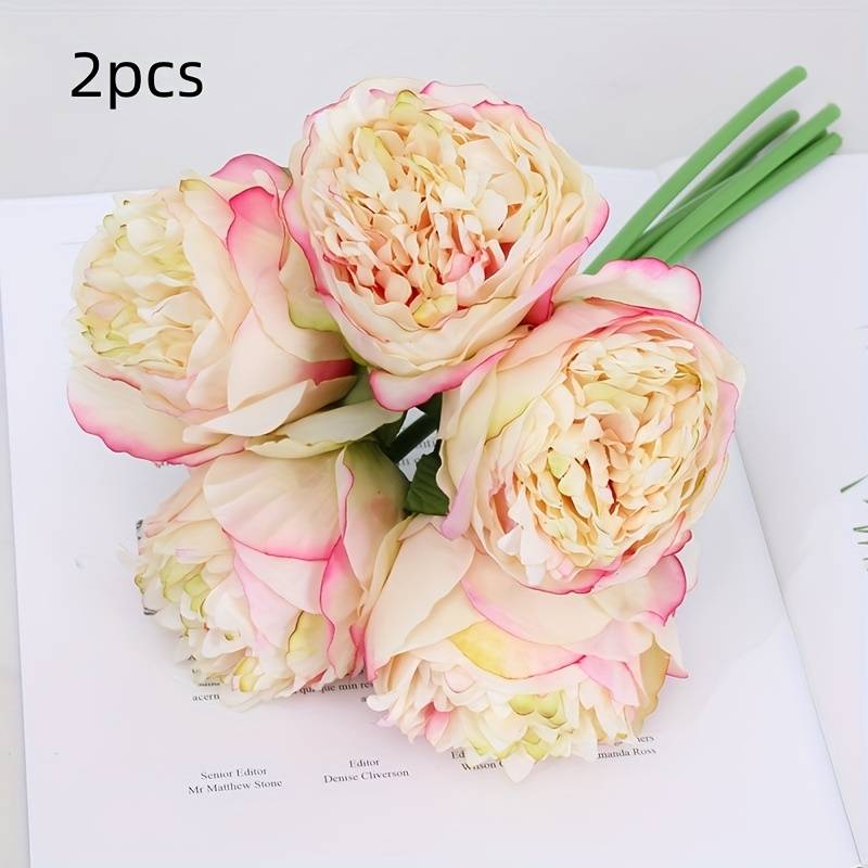 2 Mazzi Di Peonie Artificiali In Seta Per Decorazione Casa – Finti Fiori Romantici 5 Teste E 4 Boccioli (Rosa)
