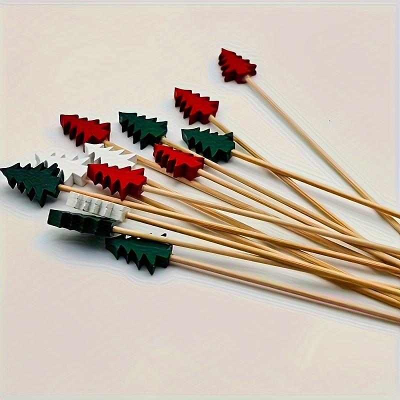 50 Pack Bamboo Christmas Tree Cocktail Picks with Leaf for Appetizers