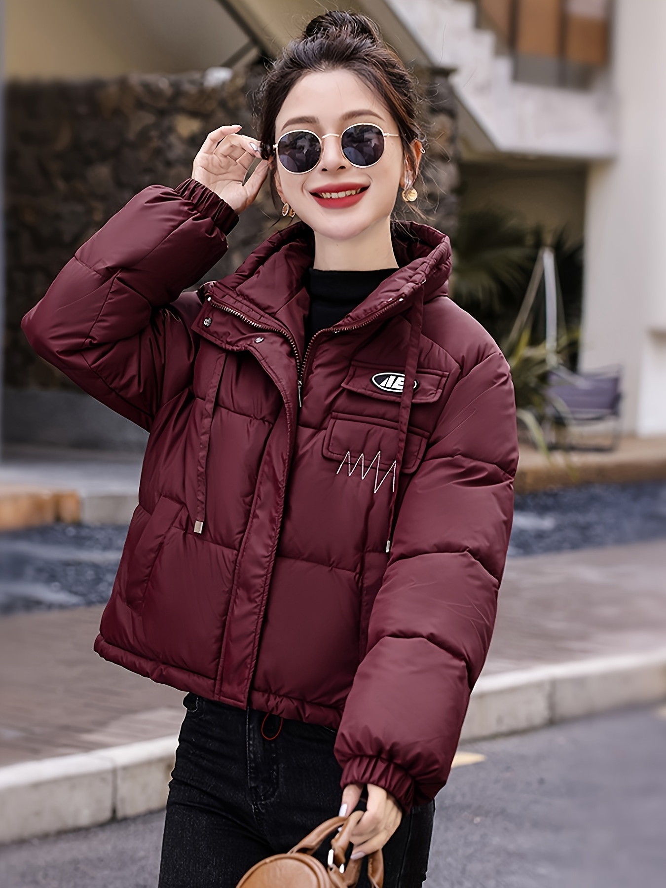 giubbotto imbottito corto donna l'inverno poliestere Temu