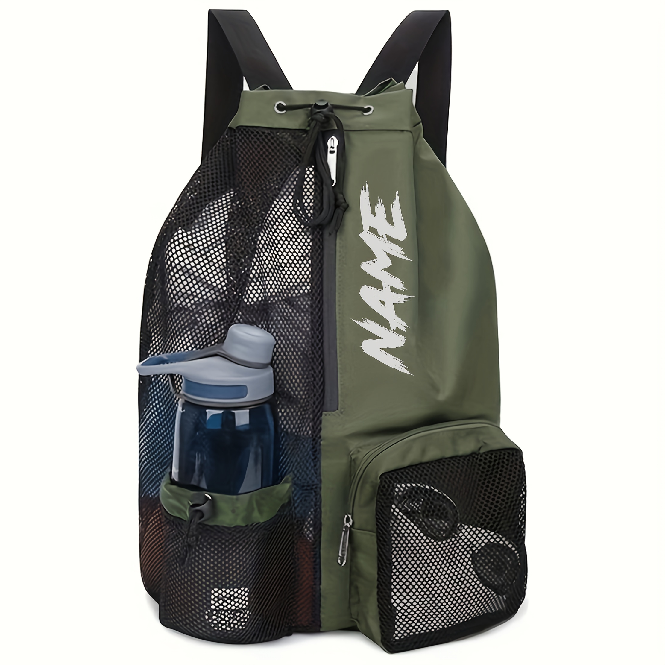 TEMU Customizable Name Mesh Drawstring Backpack, Adjustable Mesh Bag With Multiple Colors, Large Capacity, Durable Nylon, Multiple Zippered