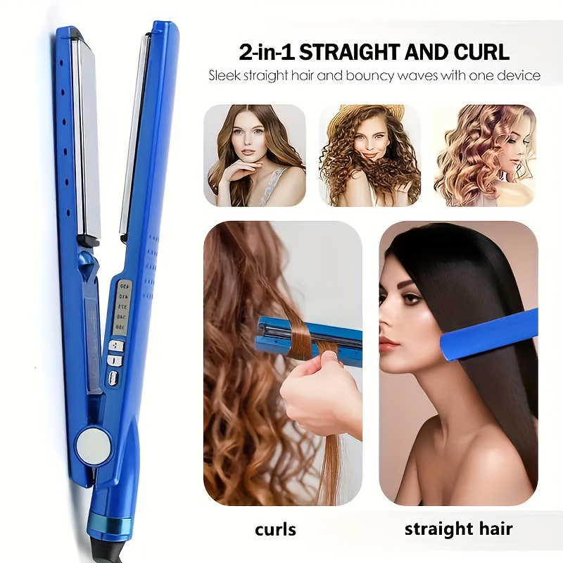 3pcs Blue Hairdressing Tools Set, Hair Straightener Flat Iron, Curling Iron, V Shaped Hair Comb, Multifunctional Hair Styling Tools For Barber Salon Home Use details 5