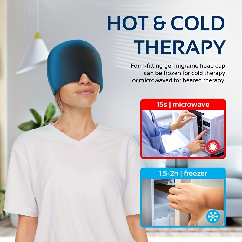 Black Migraine Relief Cap, Heat/cold Compress, Relaxing Headband, Breathable Fabric, Durable Construction, Suitable for Family Users and Health Enthusiasts.