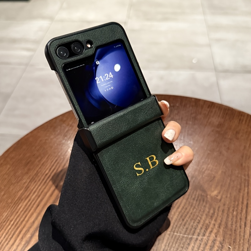 TEMU Phone Case - Custom-made Luxurious Golden Name Faux Leather Phone Case Designed For For Galaxy Z Flip , 5, 4, And 3, Shockproof Protection