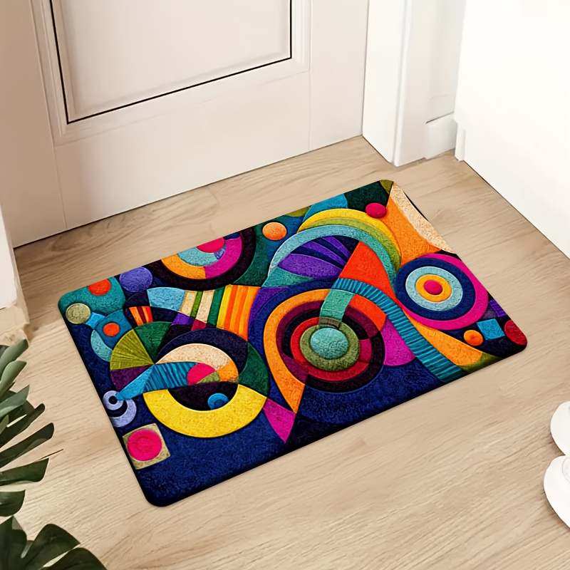 TEMU [ Product] [flannel   1cm Thick Sponge Material] 1pc Doormat Vibrant Abstract Geometric Door Mat â Colorful Circular Patterns For Entryway,