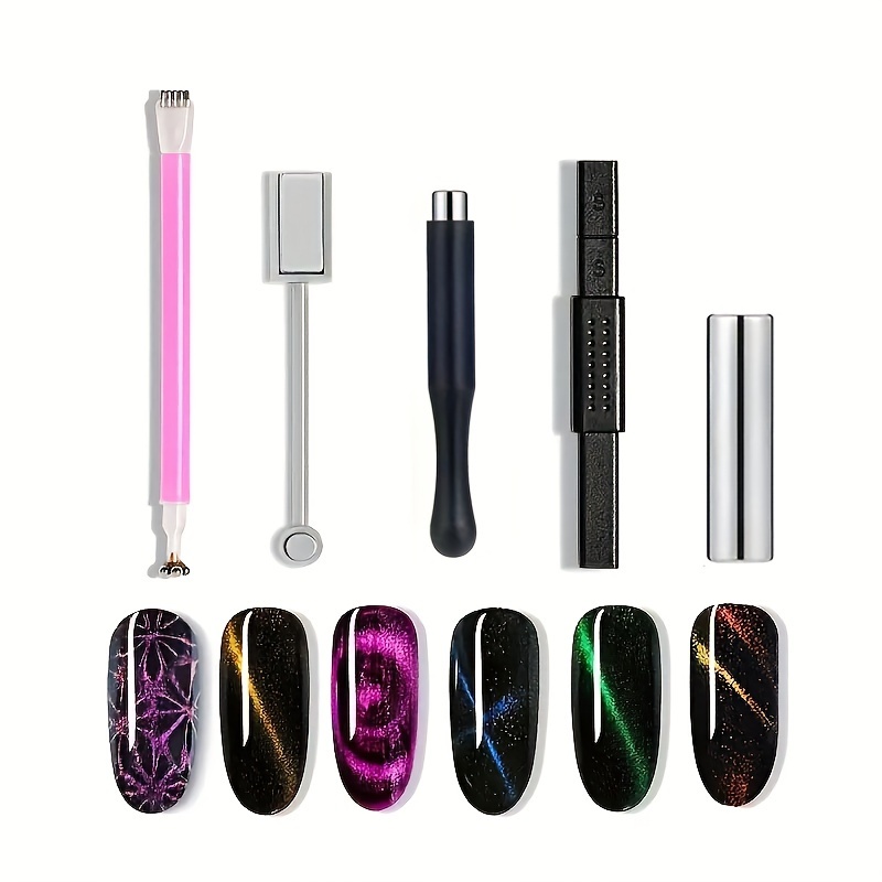 

5pcs Dly Salon-grade 3d Cat Eye Gel Nails: Easy-use Magnetic Kit With Precision Wand For Stunning, Long-lasting Designs -unscented