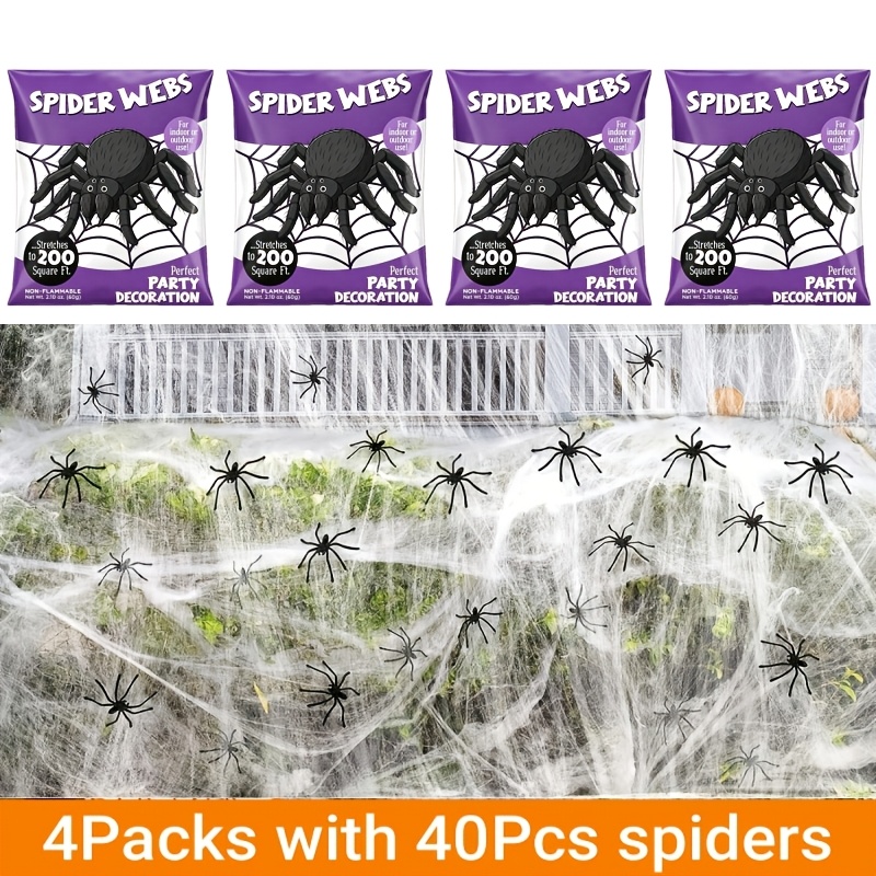 Image of Covering 800/400 Of 240/120 Grams Halloween Web And 40/20pcs Artificial - Halloween Indoor Outdoor Decor, Yard Hanging Decorations