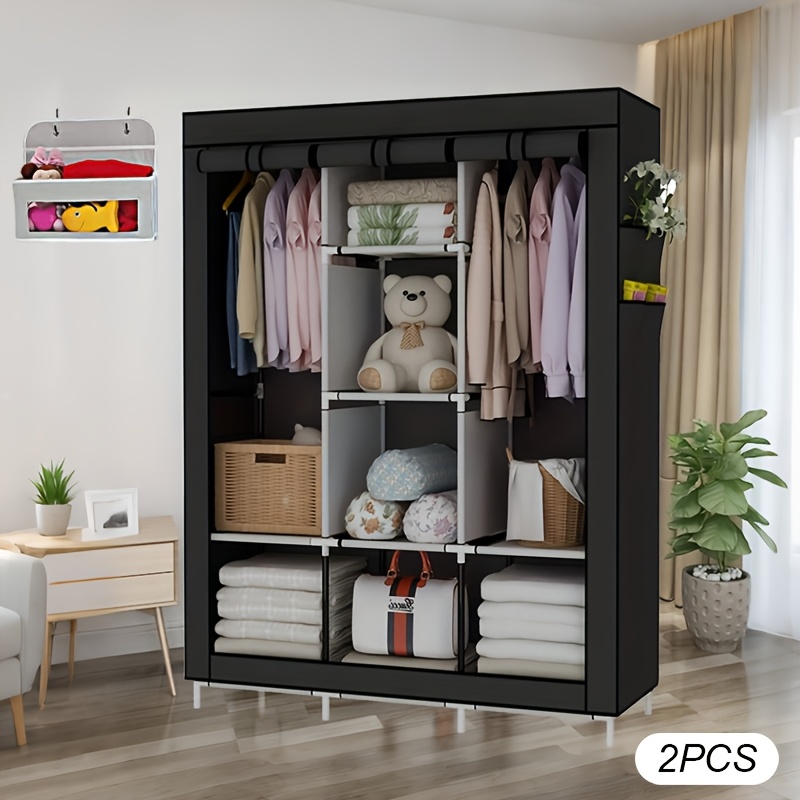 TEMU [2pcs Set]1 Wardrobe And 1 Storage Bag On The Door, Portable Closet Large Wardrobe Closet Clothes Organizer With 6 Storage Shelves, 4 Hanging