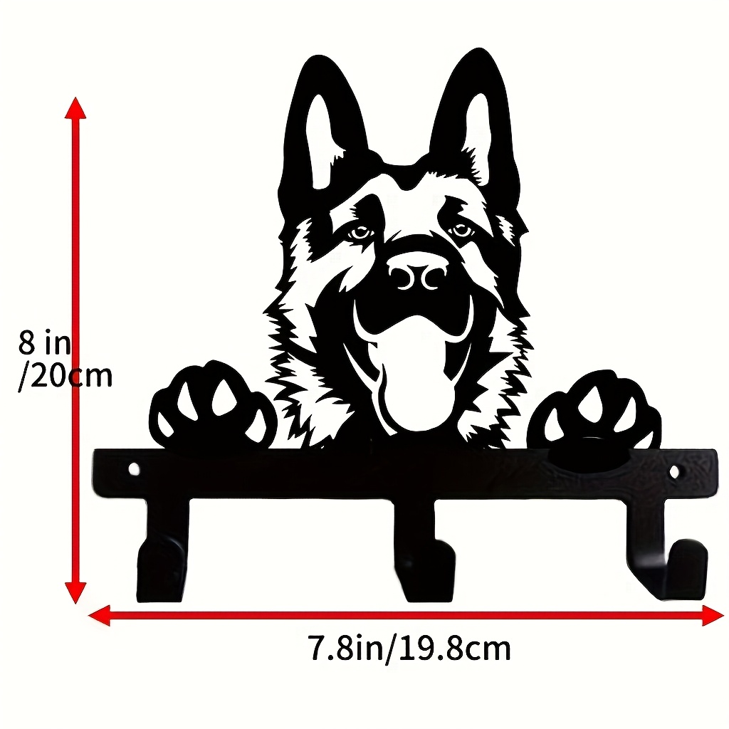 TEMU A Wall-mounted Decorative Hook Shaped Like A German Shepherd, -coated Metal, Suitable For Hanging Belts And Keys. It Features 3 Hooks And Is