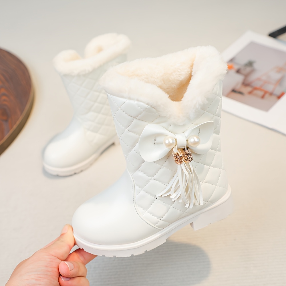 Een Paar Winter Sneeuwlaars voor Meisjes met Strik en Fleece Voering