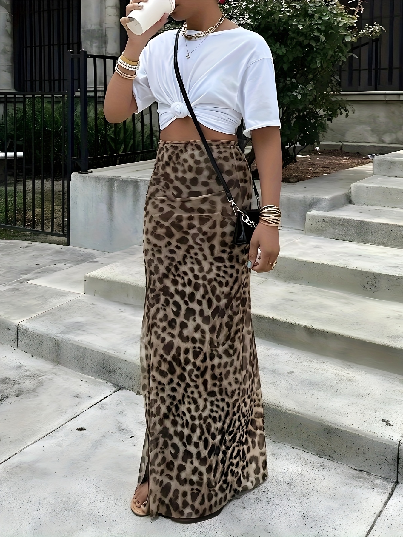 womens sexy high waisted leopard print stretchy midi skirt Temu