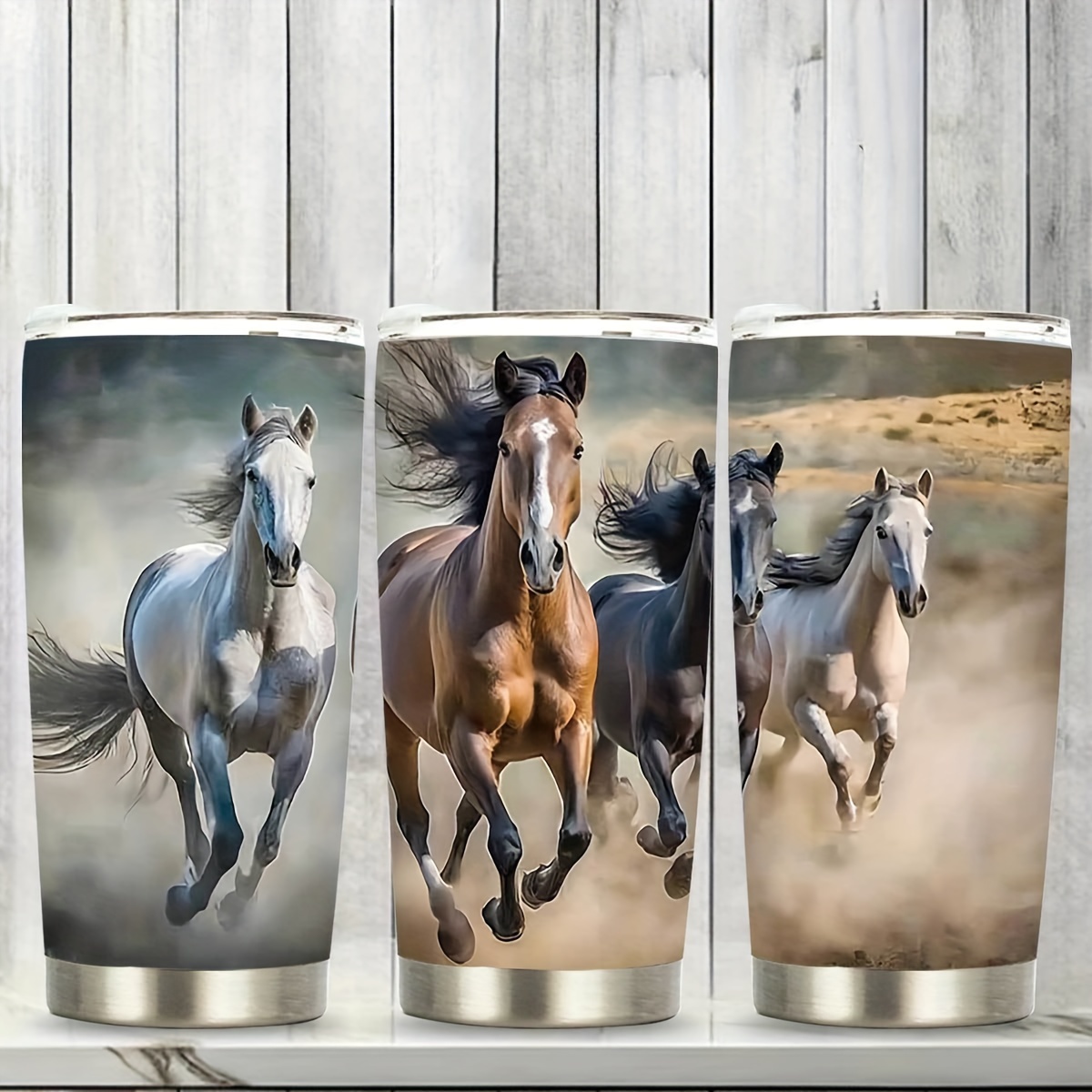 

1pc Insulated Stainless Steel Cup With Lid, 20oz, Horse-printed, Non-electric For Travel, Coffee, Parties