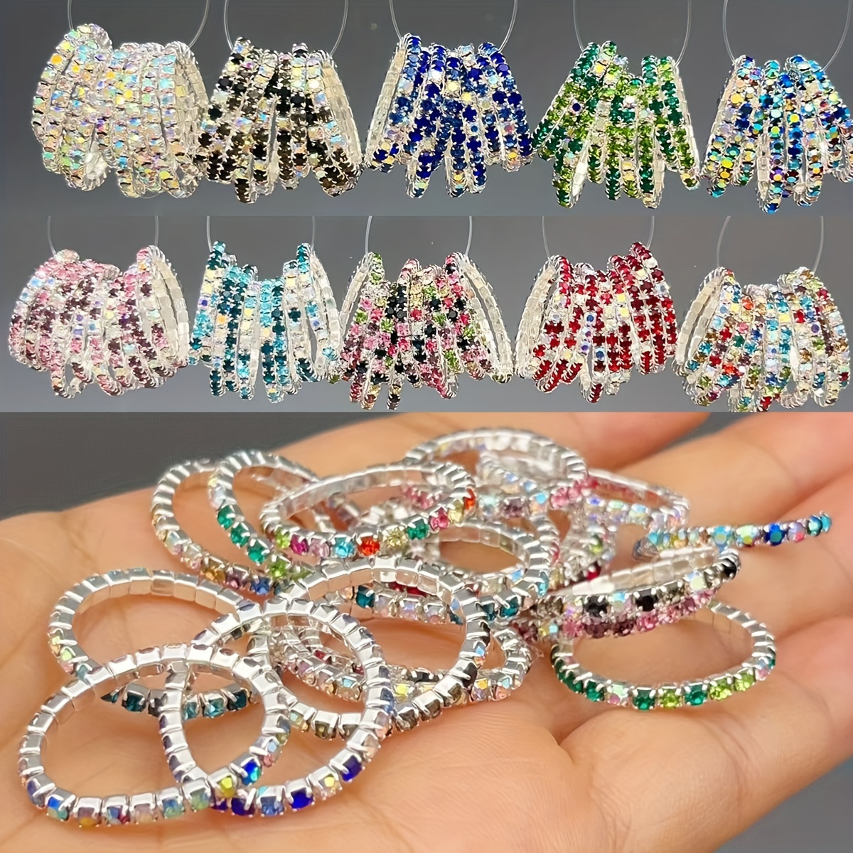 Women's Sparkling Rhinestone Elastic Rings Set