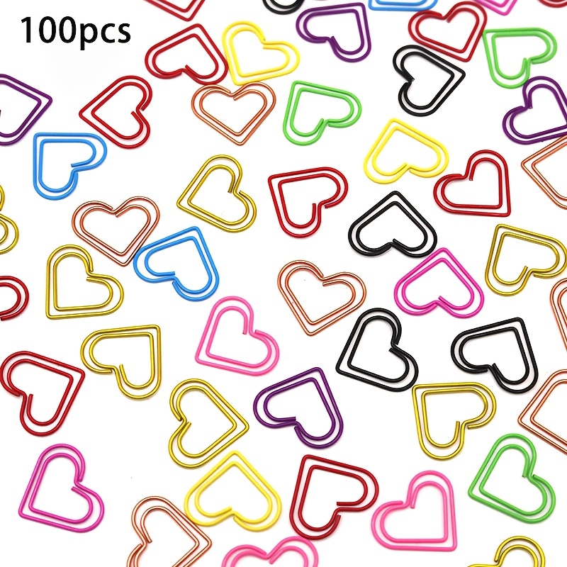 Image of 100pcs Colorful Heart-shaped Paper Clips - Metal Bookmark & Office Document Organizer, Perfect Valentine's Day Gift