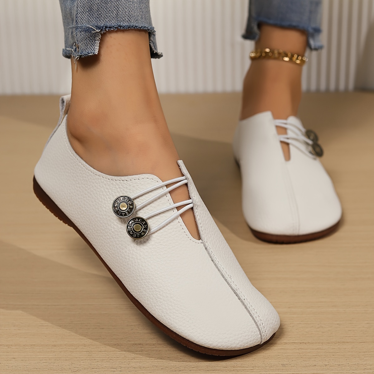 

Women's Buttons Design Flat Shoes, Casual Slip On Lightweight Shoes, Women's Comfortable Shoes