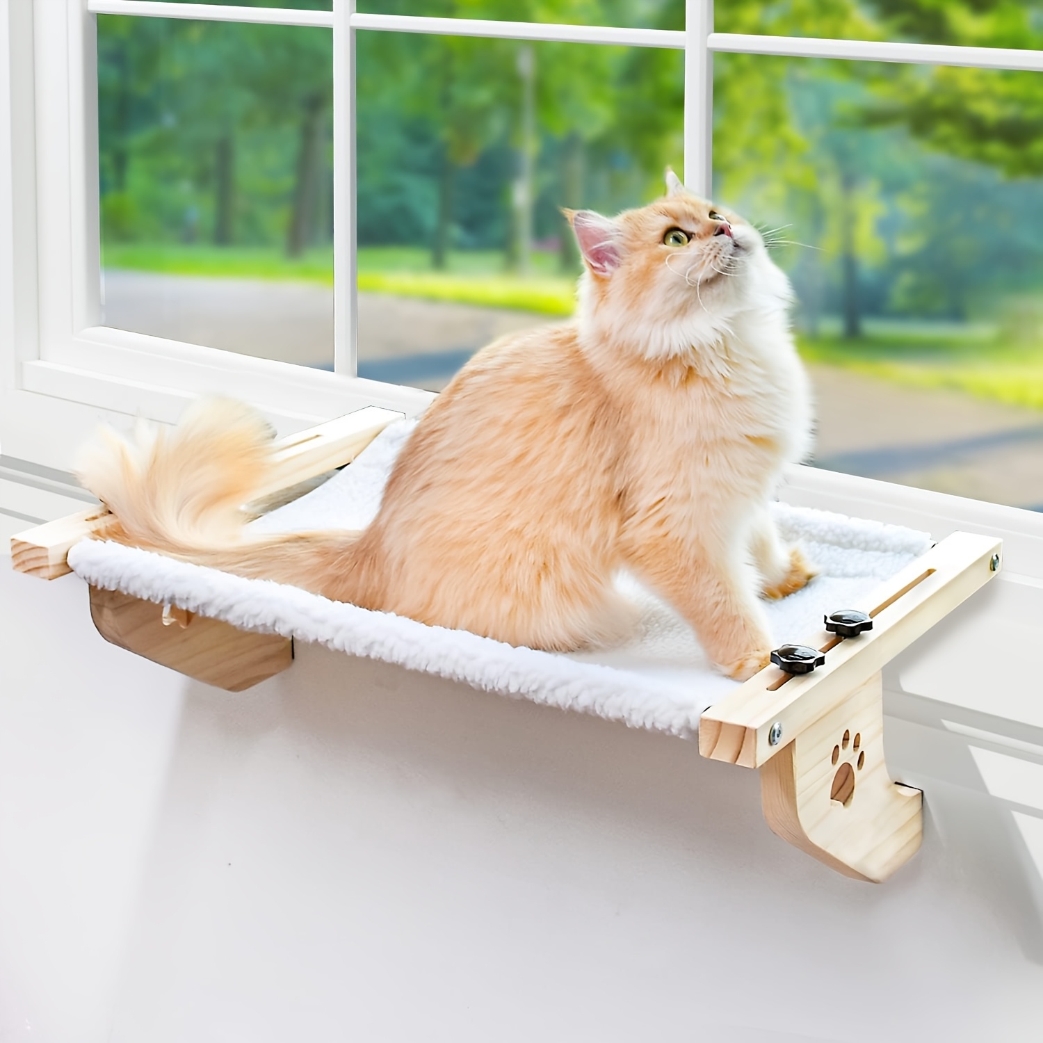 TEMU Cat Window Perch, Cat Window Hammock For Indoor Cats Wood & Metal Frame For Large Cats, Easy To Adjust Windowsill, Bedside, Drawer And Cabinet