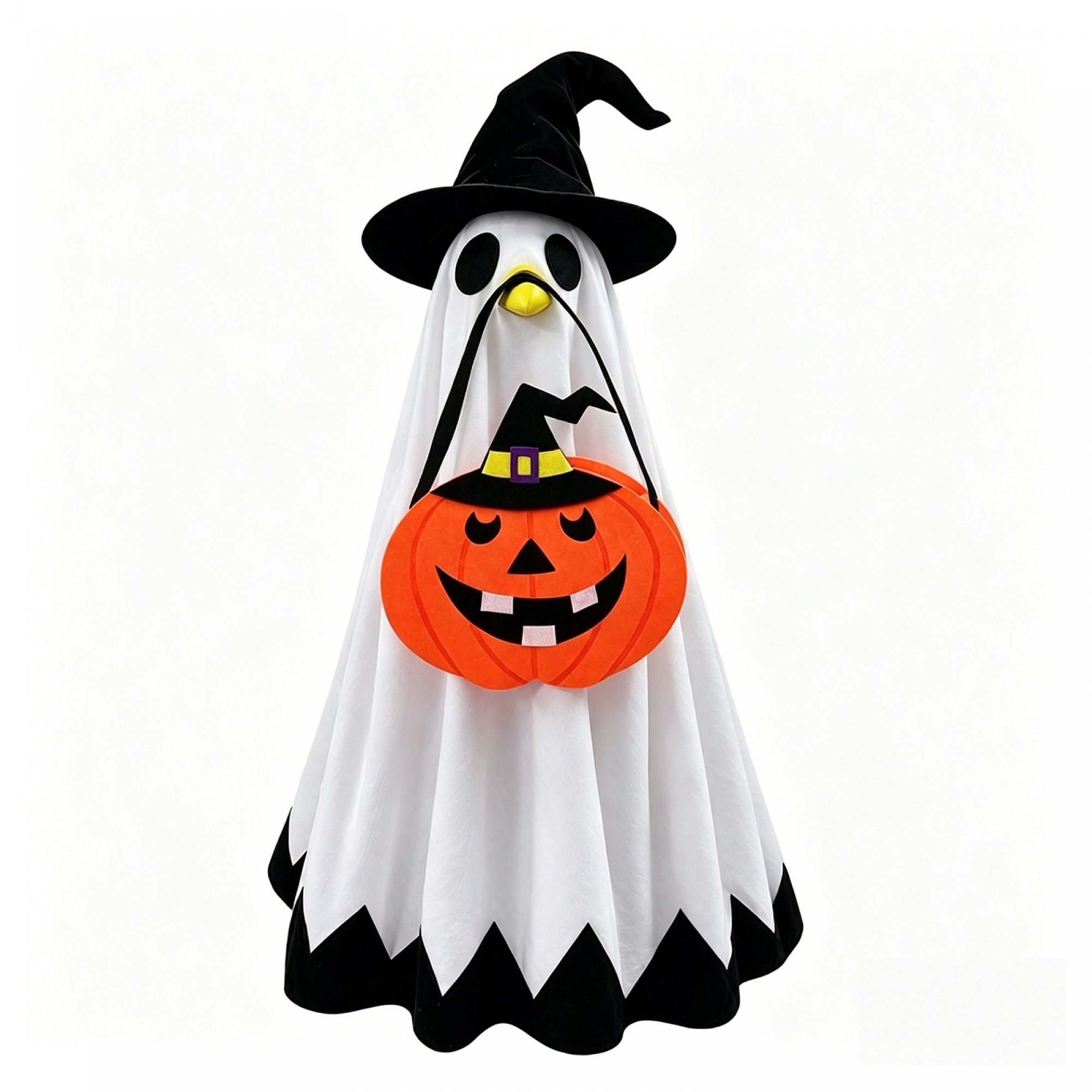 TEMU Porch Goose Halloween Costume, Horror Ghost Cape, Witch Hat, And Pumpkin Bag Set For 23-inch Lawn Goose Statue Christmas Gift, Without Battery