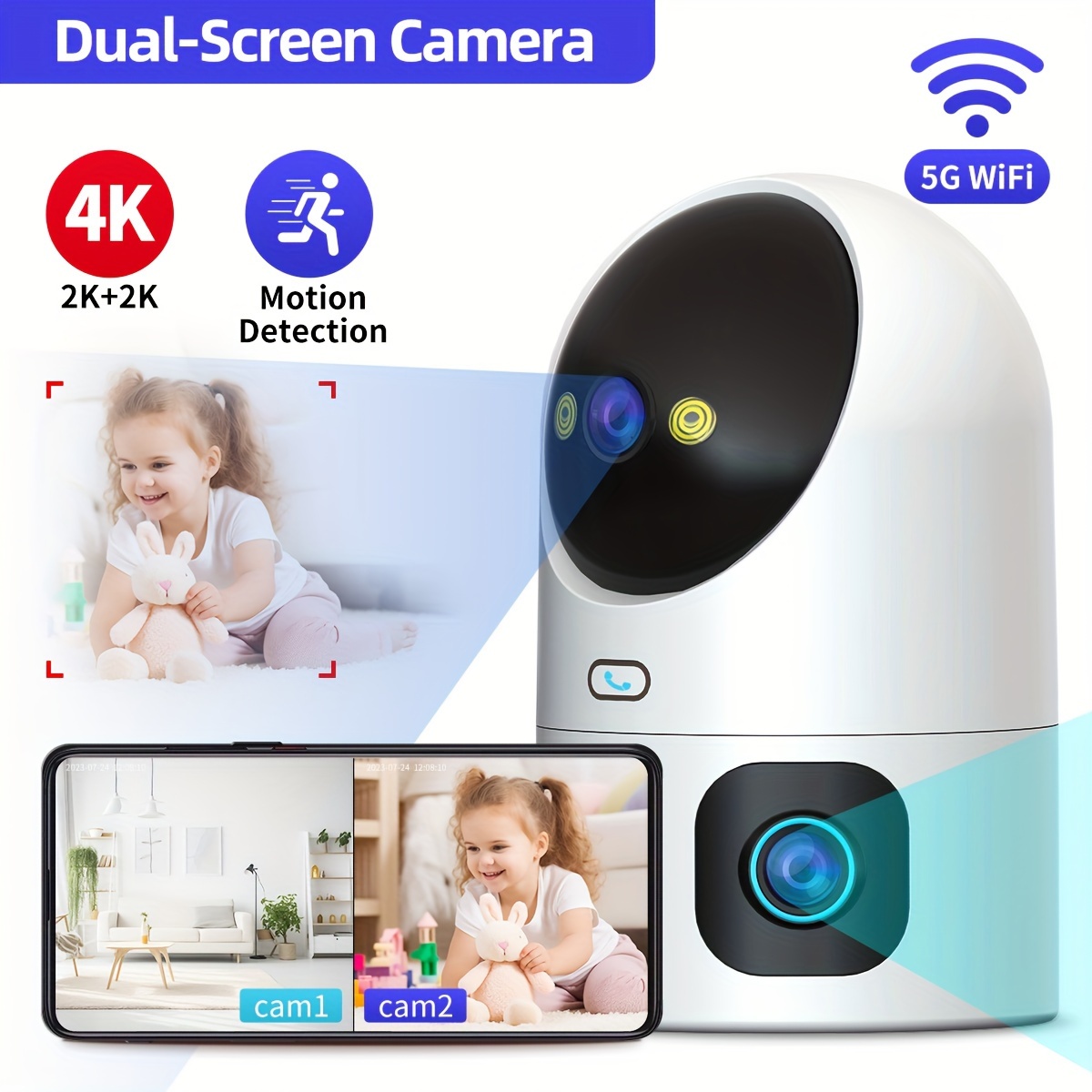 

4k Ptz Wireless Ip Camera 5g Wifi Dual-lens Dual-screen Camera Automatic Tracking Baby Care Monitor Street Security Camera