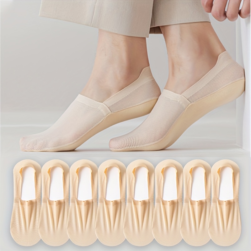 8 Pairs Ncdate Breathable Moisture-wicking Mesh Ankle Socks - Soft, Comfortable, For , Light Beige, Black, Blue, Gray, Beige, White, Spring/summer Essential, Cute Socks, Sweat-resistant