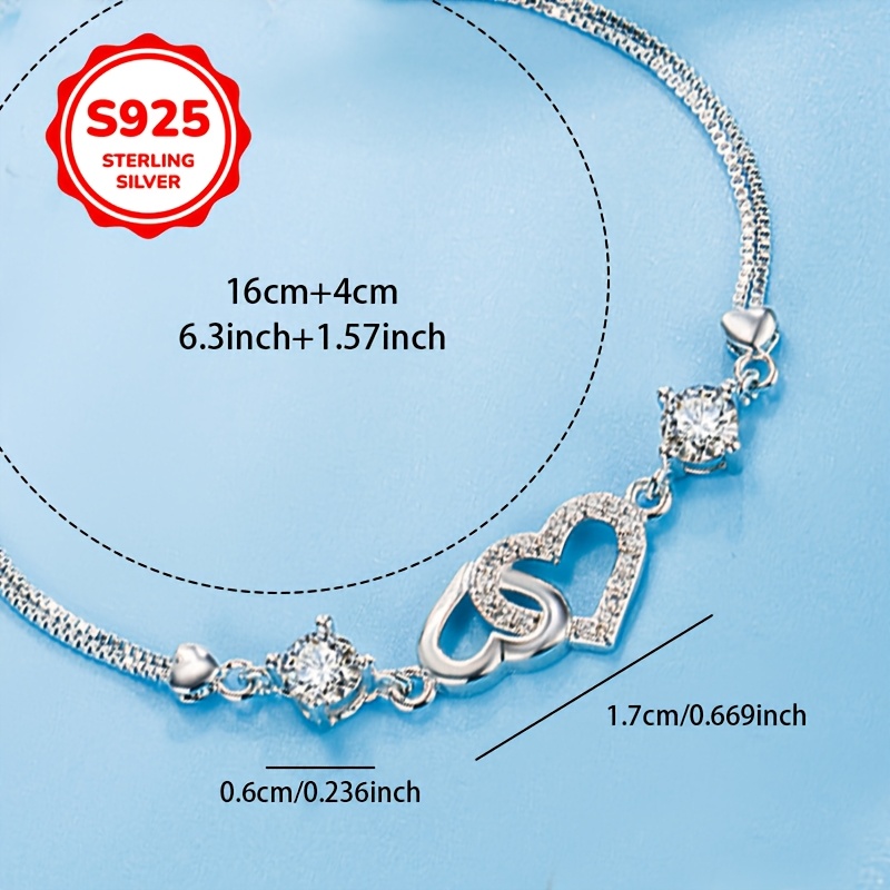 925 Silver Double Love Heart Shaped Bracelet