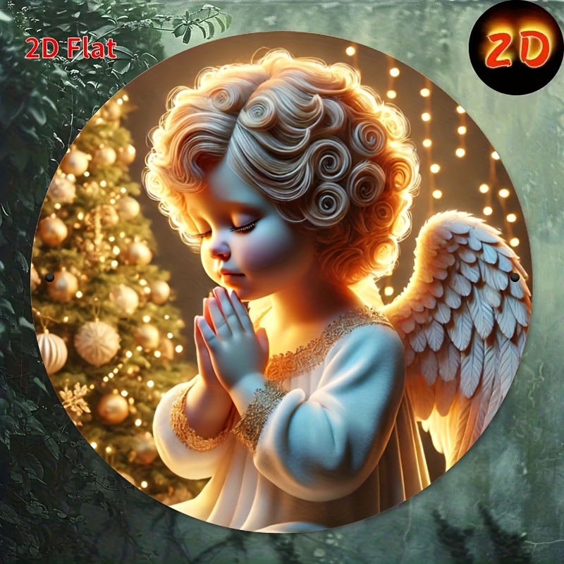Image of 2d Flat Printing, Golden Wreath 8x8 Circular Iron Wall Art - , Home, Office, Living Room, Porch And Kitchen Decoration. Durable And Easy-to- Sign Ideal Christmas Gift Decoration, 2d Flat, Room Decor