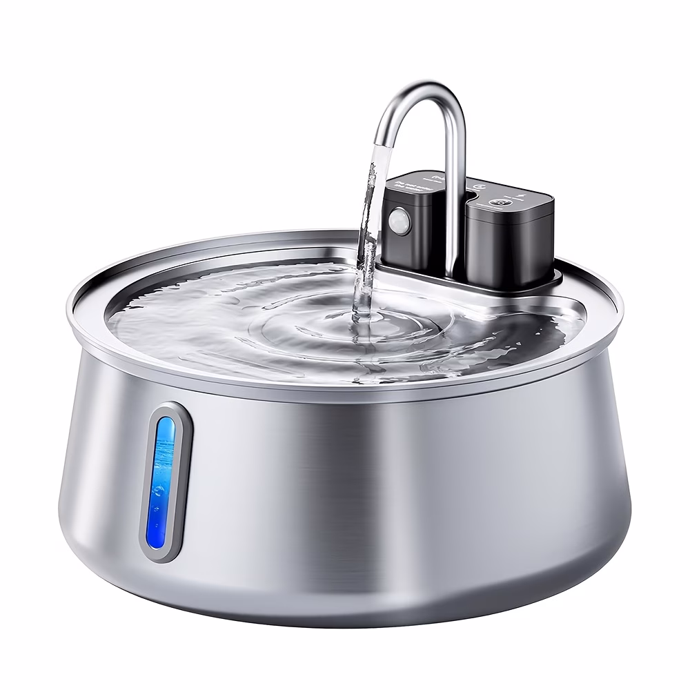 4 operated stainless steel pet water fountain indoor automatic pet water dispenser with built sensor usb rechargeable water bowl for support battery and usb power supply adapter not included Product details 1