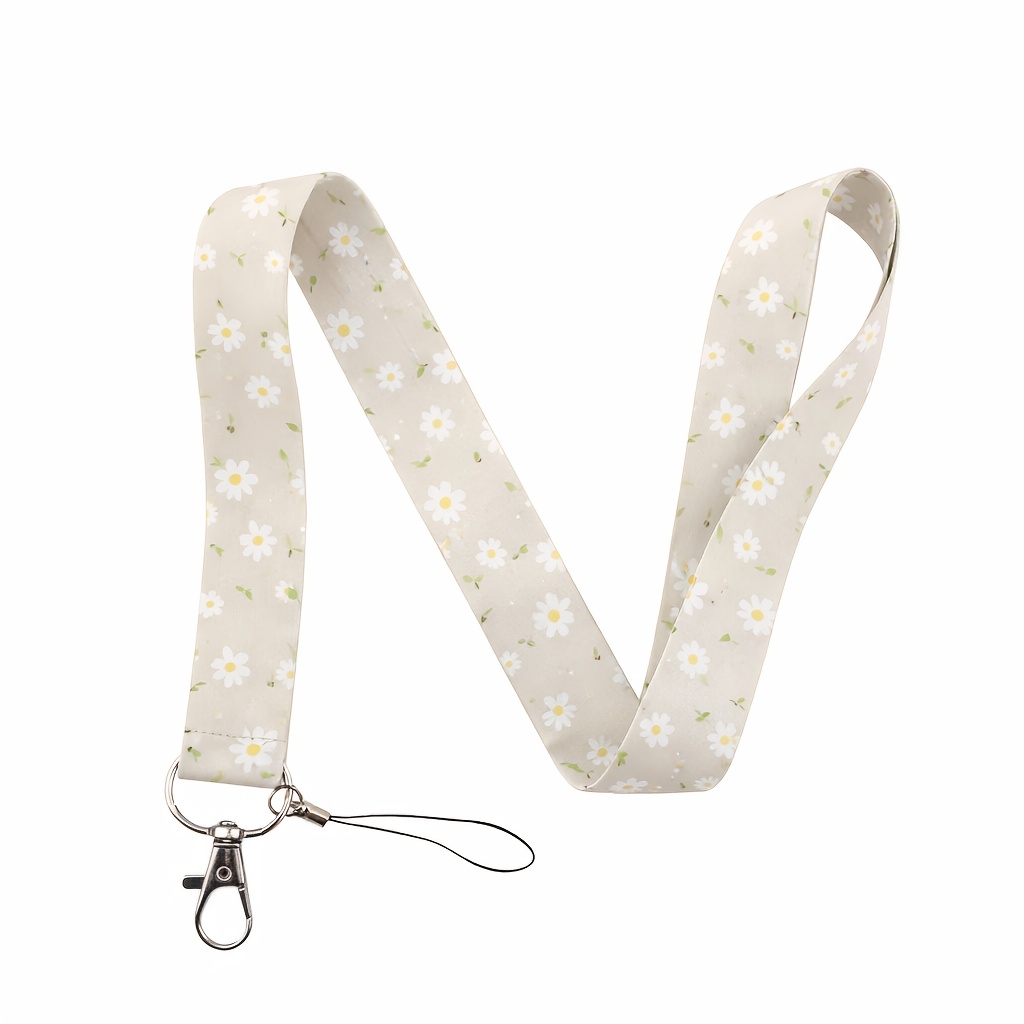 2d [station] 1pc Cute Daisy Print Women's Lanyard, Floral Neck Strap For Id Cards And Keys, Perfect For Office Workers, Students, And Daily Use