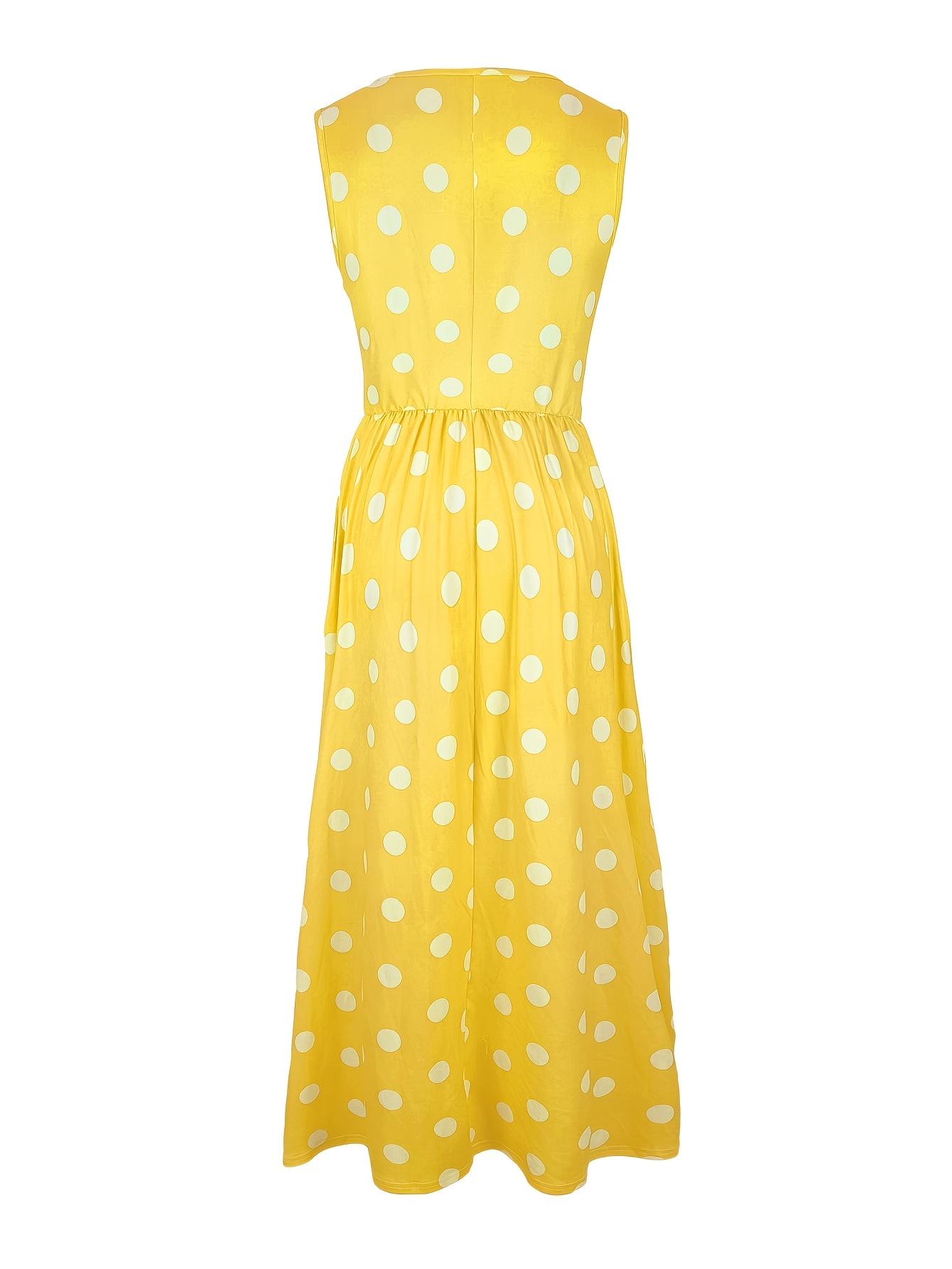 women's yellow polka dot sleeveless maxi dress v neck a line - Main Image