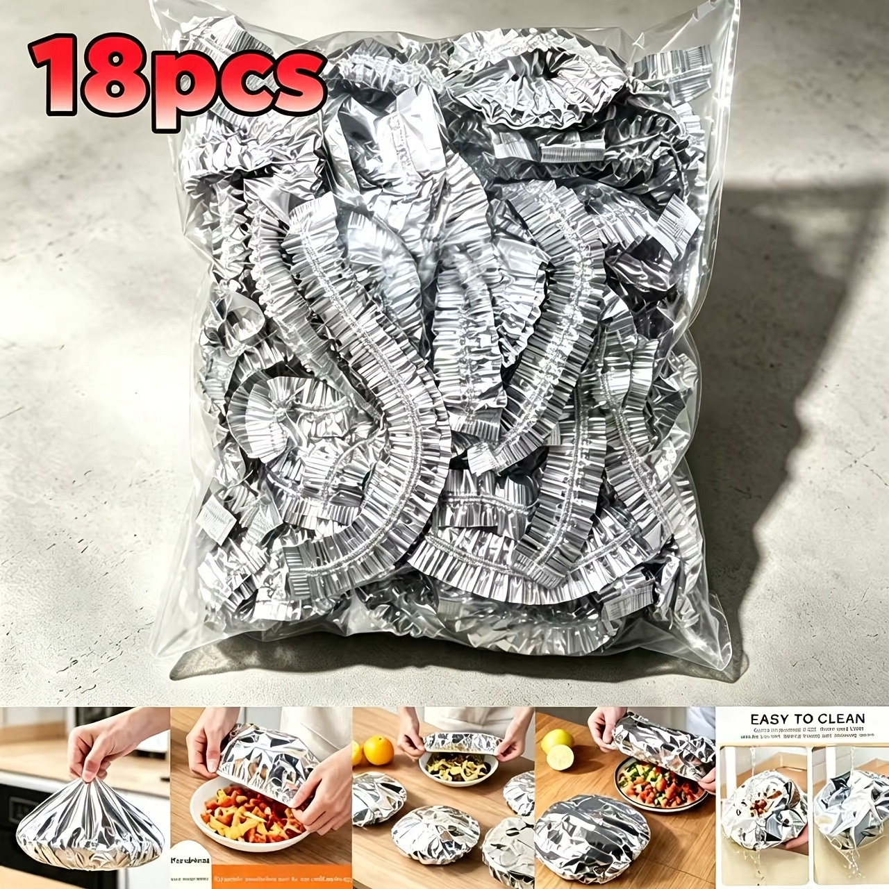 TEMU 18pcs Of Food Grade Large Reusable Aluminum Foil Insulation Cover-tableware Insulation Cover, Aluminum Foil Cover, Insulation Film, Suitable For