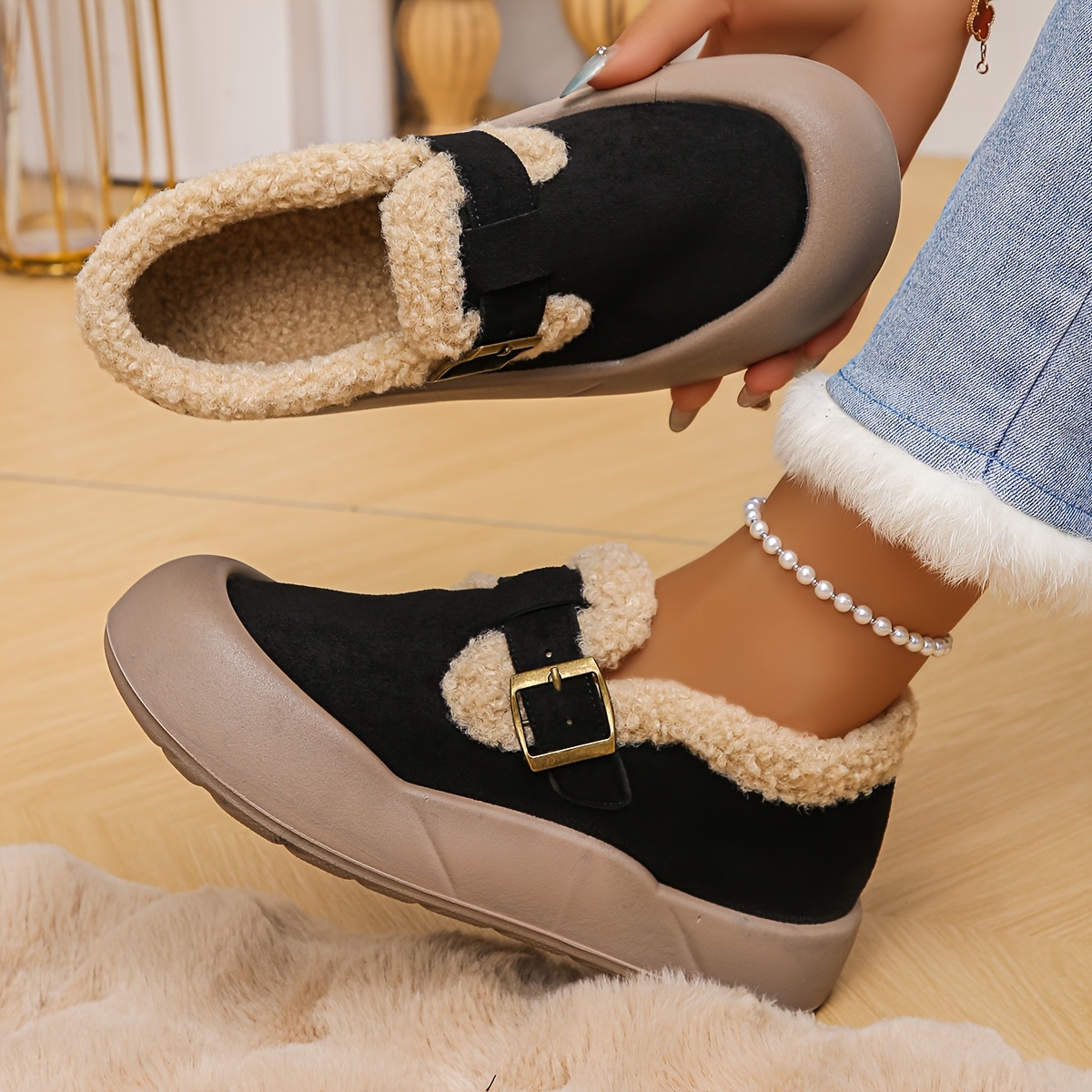 womens winter boots with fleece lined interior slip on cold weather shoes non slip pu sole round toe for everyday formal outfits warm   booties for indoor outdoor use ideal gift for women Product details 3