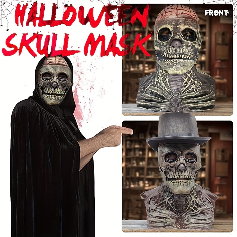 Masque Crâne Halloween Pleine Tête Avec Chapeau - Effrayant, Style Horreur, Neuf