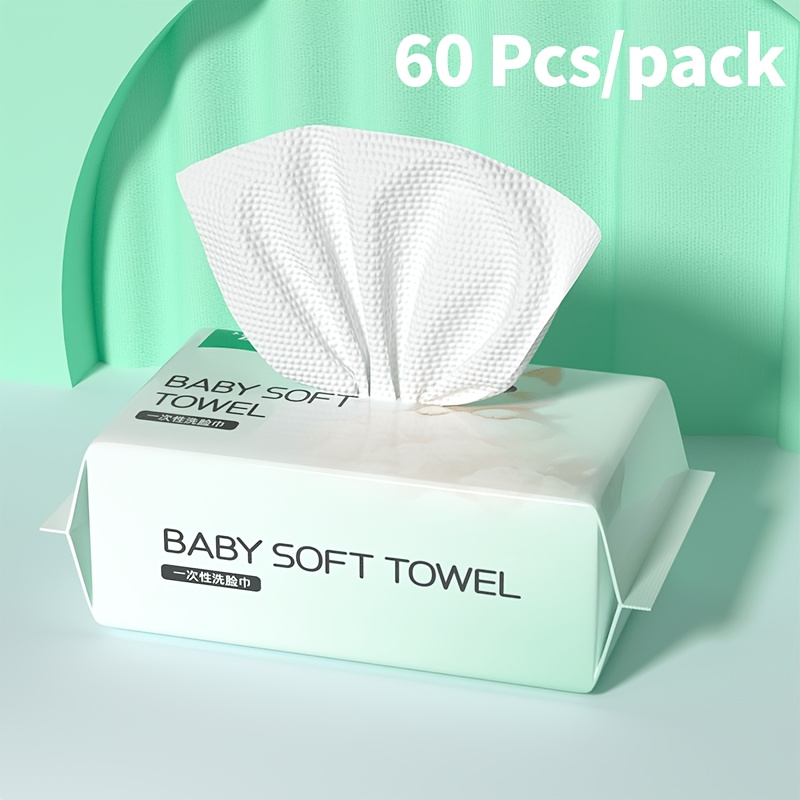 TEMU 60pcs, Cloths And Towelettes, Disposable Face Towels, Soft And Skin-friendly, Dry And Wet, For Hands, Face Cleaning, High Quality, Absorbent,