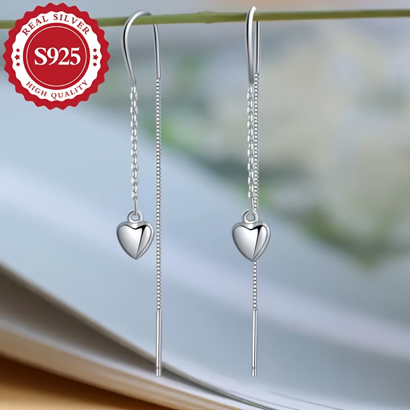 Heart Shape Dangle Earrings S925 Silver