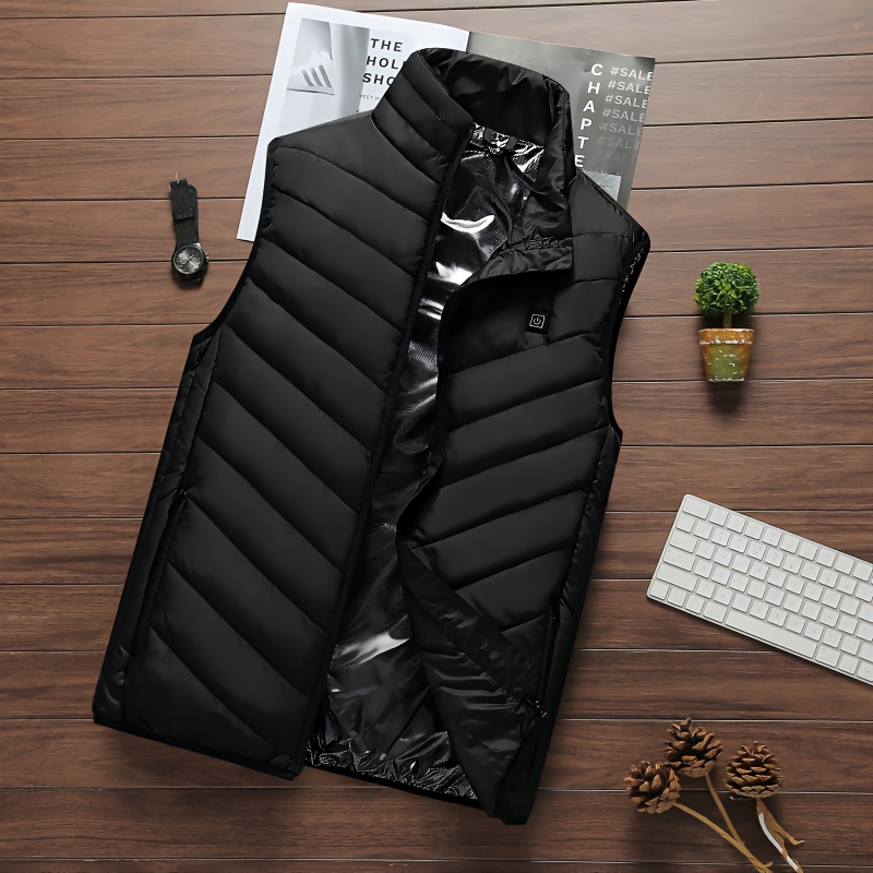 TEMU Usb-powered Vest With Adjustable Temperature - Washable, Stand Collar, Zip-up Winter Jacket With 5 Heat - Ideal For Outdoor Activities, Machine Washable, Battery Not Included