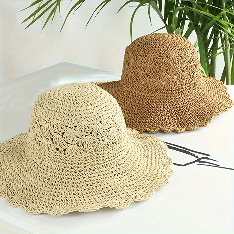 Colorful Trim Straw Bucket Hat Boho Crochet Ruffle Sun Hats - Temu