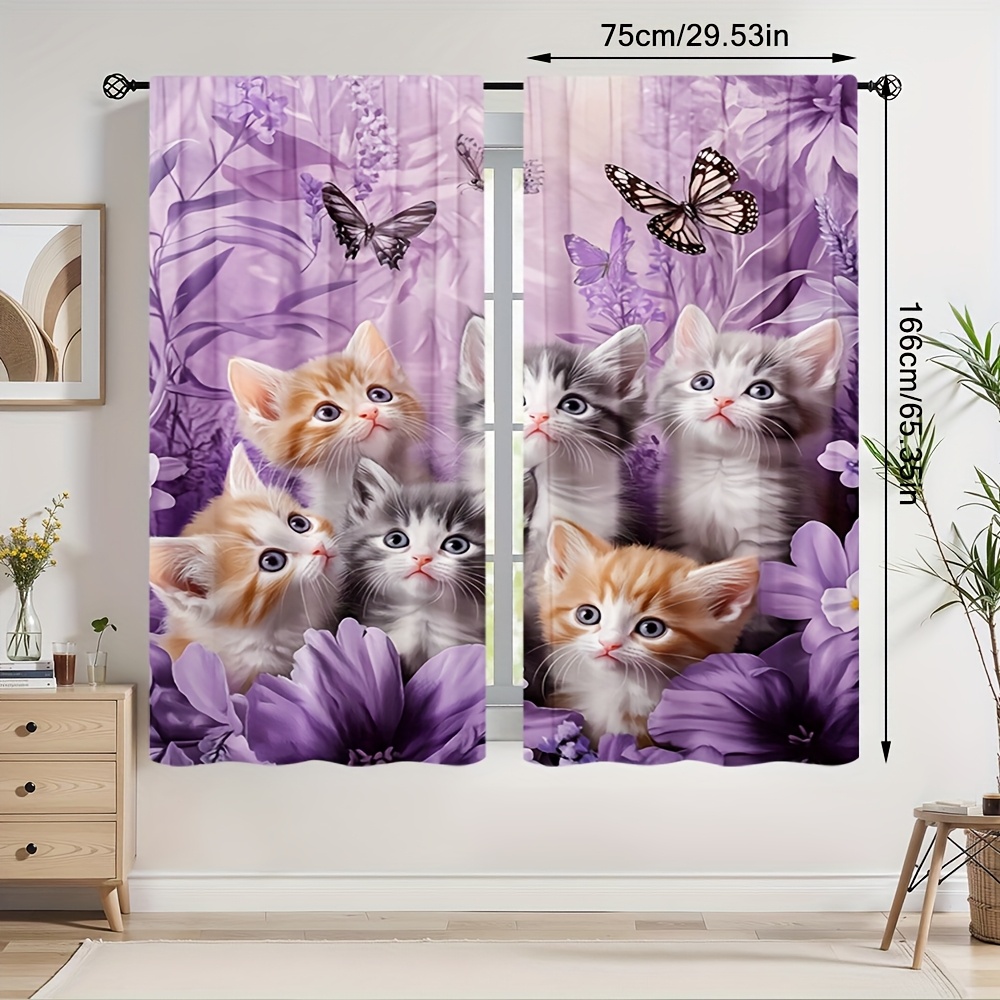 TEMU 2D Plat - Ensemble de 2 rideaux plats 2D avec de chatons, parfaits pour . Ces rideaux élégants à passant à tringle conviennent aux chambres,