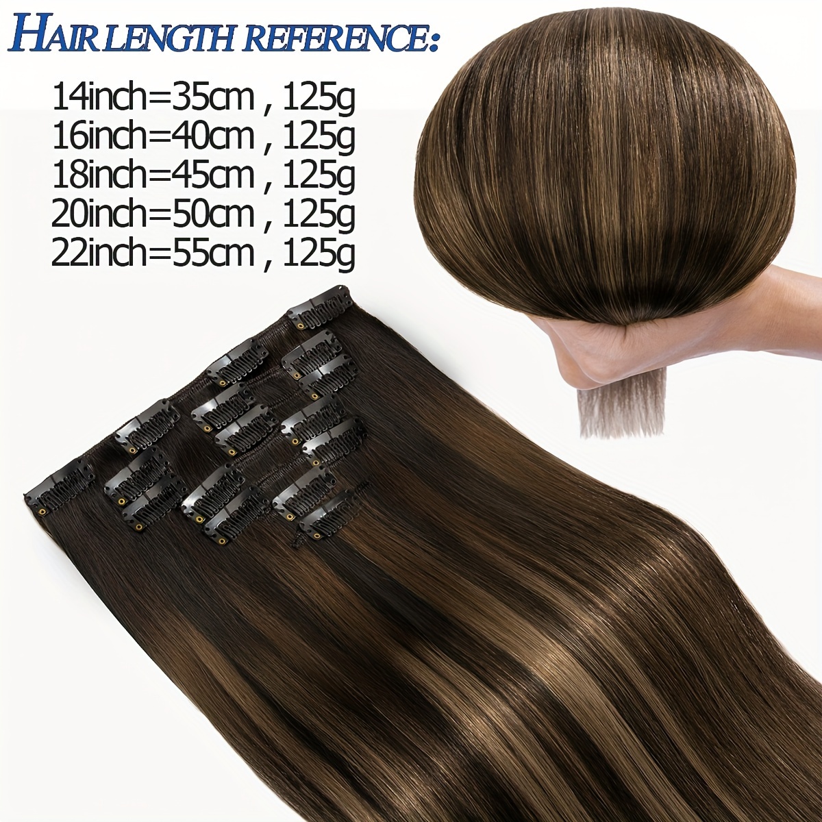 luxurious 7pcs clip in hair extensions set soft silky straight remy human hair in brown black 125g each 16 clips per pack 14 22 lengths