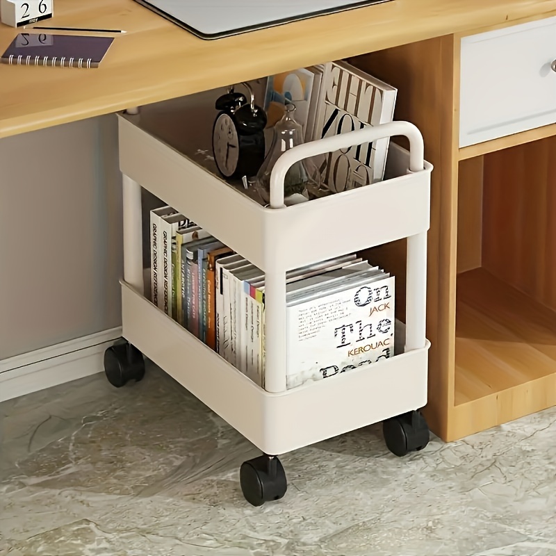 

Multi-functional 2-tier Rolling Utility Cart With Doors And Hooks, Easy , Ventilated Design, White, With Doors And Hooks For Office, Kitchen, Bathroom, Bedroom Storage