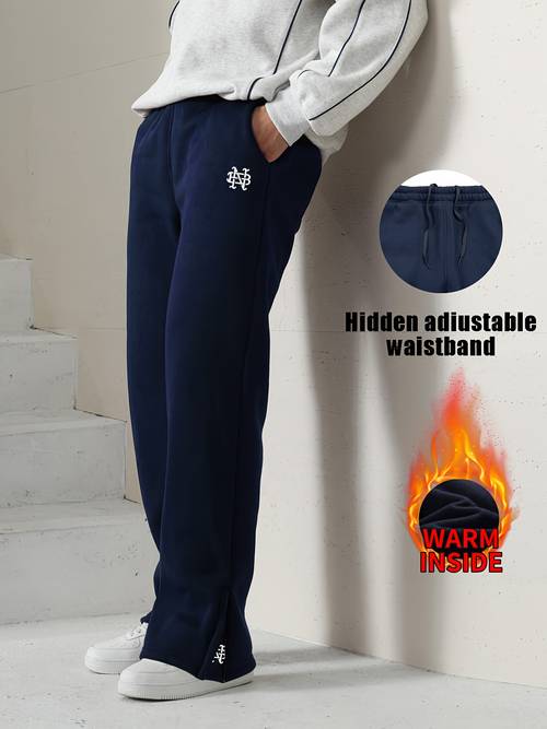 imagem do item calças casuais unissex y2k bordadas para outono/inverno, estilo streetwear, cós elástico com reforçado e bolsos laterais, modernos de bordado na perna/tornozelo, calças soltas e com de e comprimento até o chão para , shows, uso diário,