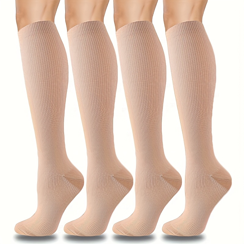 E-shop 4 Paar Kupfer Kompressionssocken, glattes Gewebe, 10 mmHg Kniehohe Stützsocken zum Laufen, Yoga, Klettern, Radfahren
