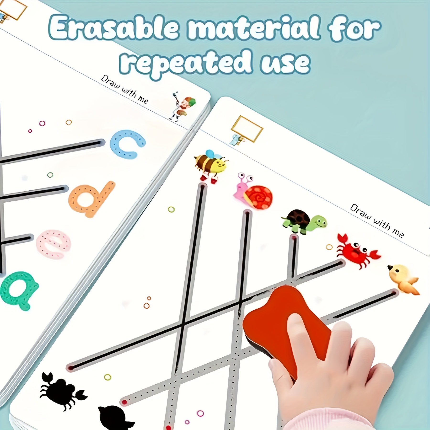 Reusable Educational Workbook with Erasable Writing Surface