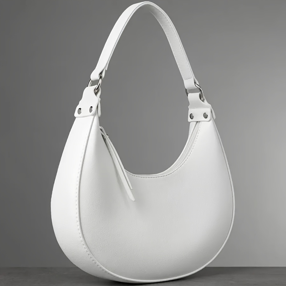 A Stylish Pu Hobo Shoulder Bag, Simple Solid Color Half-moon Underarm Bag With Zipper Closure, Adjustable Shoulder Strap, Lined With Polyester - Hand Washable - Guangzhou -