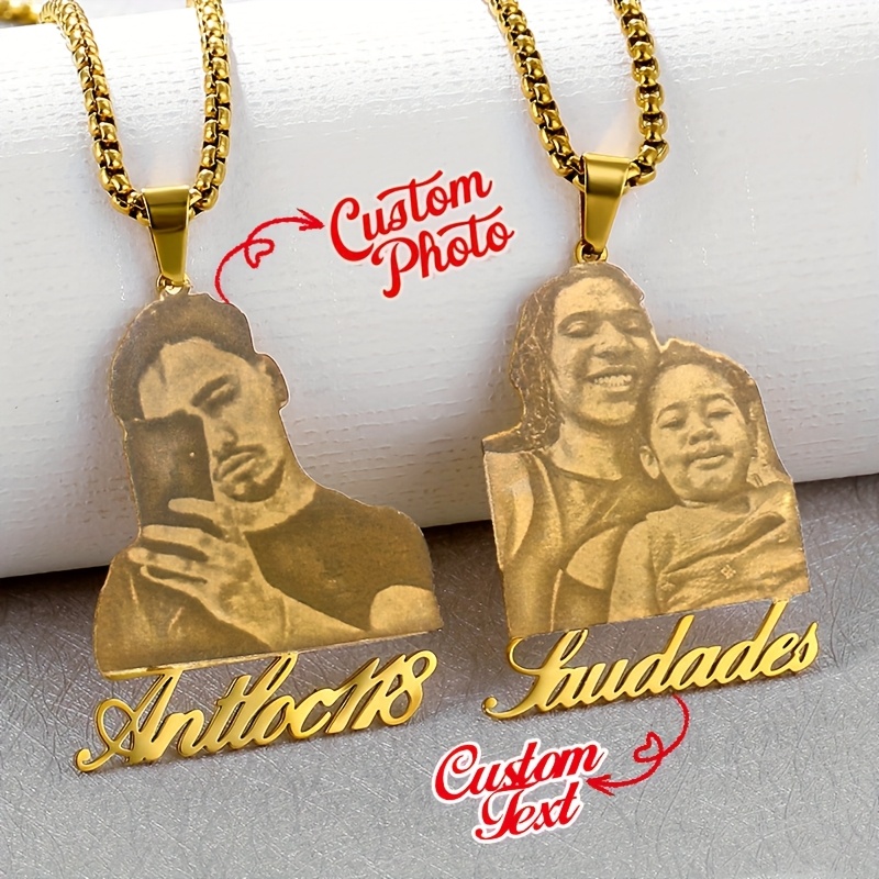 

Custom Engraved Photo Necklace - Personalized Stainless Steel Pendant With Portrait, Name & Date - Ideal For Weddings, Anniversaries, Day & Birthday Gifts