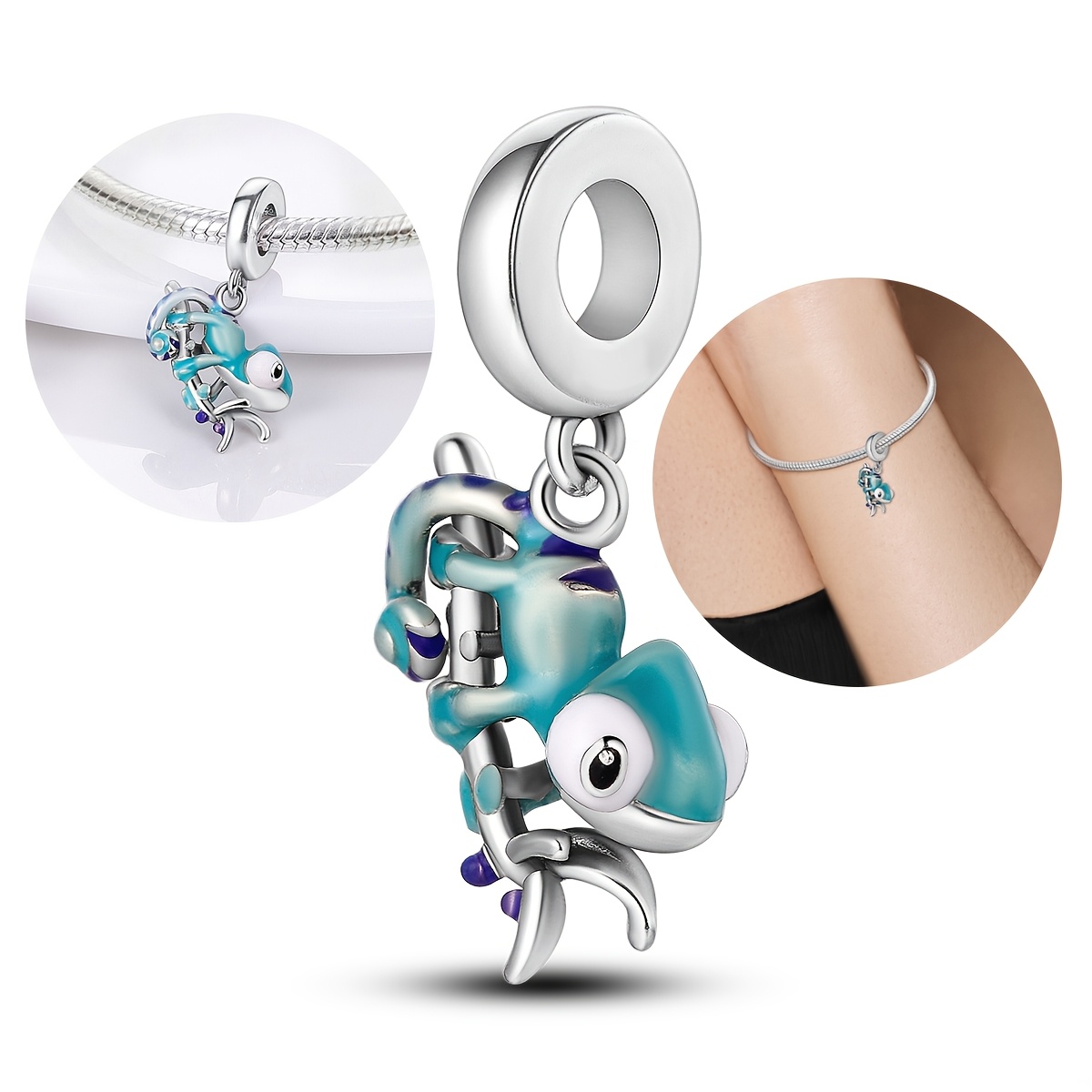 DIY Handmade Silver Plated Chameleon Charms for Bracelets