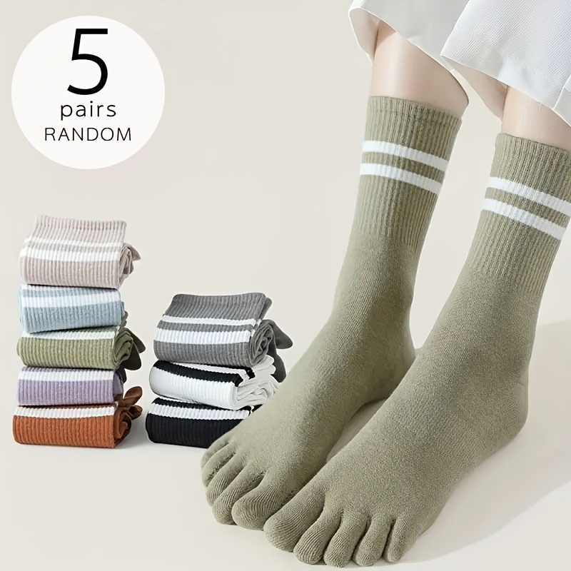 

5 paires de chaussettes rayées doigts pour femmes, confortables en polyester , chaussettes longues décontractées pour et l'hiver