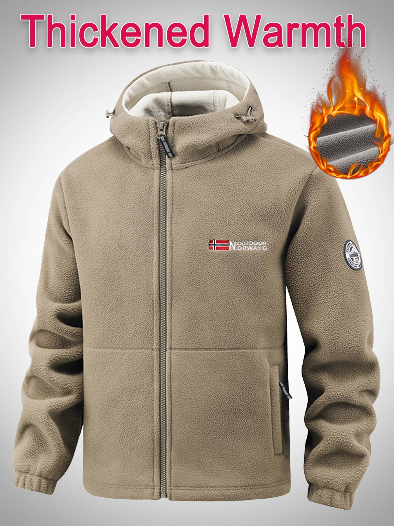 Fluffy Hooded Fleece Jacket with Zipper Design, Multi-Pocket Coat for Couples - Thickened Warm Winter Outerwear, Comfortable Outdoor Sporty  , Winter Jacket for Men High Quality, Ski Jacket, Plus Size Mens Winter Coats, Winter Hoodies for Men, Hoodies for Men Winter, Cold Weather Gear, Durable Outerwear