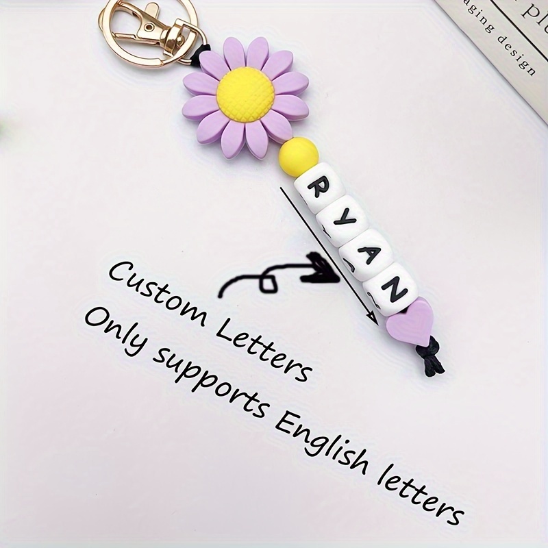 

Custom Sunflower Silicone Bead Keychain With Heart & Letter Charms, Personalized Name Gift, Custom Keychain For Gifts