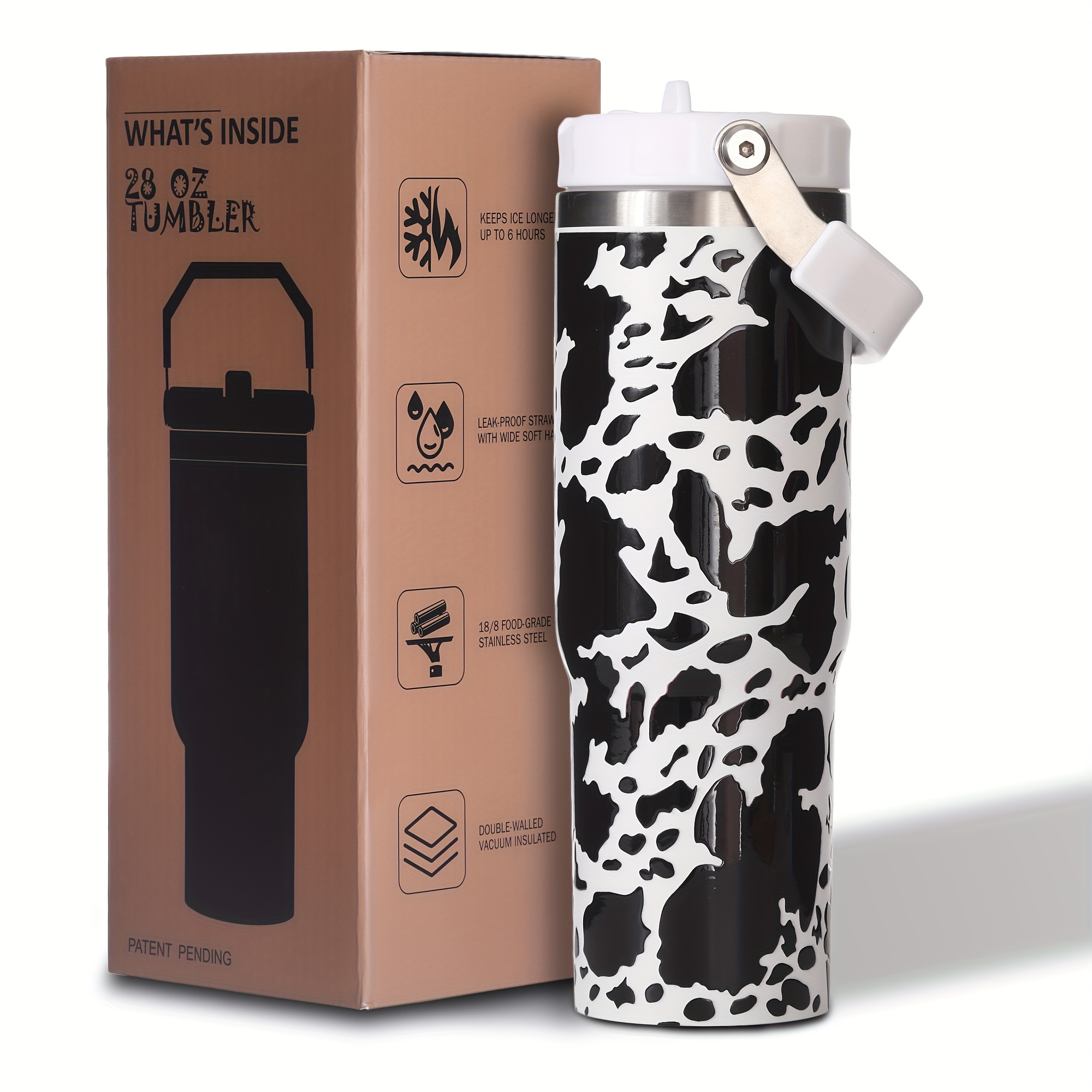 

Weboia Cow Print 30 Oz Water Bottle With Flip Straw - Insulated Tumbler With Handle For Office - Stainless Steel Cups With Lid - Birthday Gifts Idea - Hand Wash Only